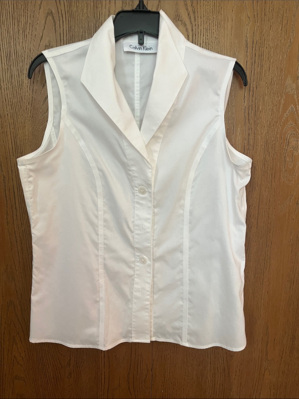 Calvin Klein Sleeveless White Button-Front Blouse